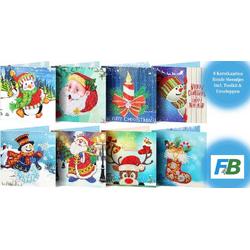F4B Diamond Painting 8-Delig Kerstkaarten 15x15cm | Ronde Steentjes | Met Enveloppen | Kerstmis | Kaartenset | Cards | Merry Christmas | Kinderen | Pakket Volwassenen en Kinderen